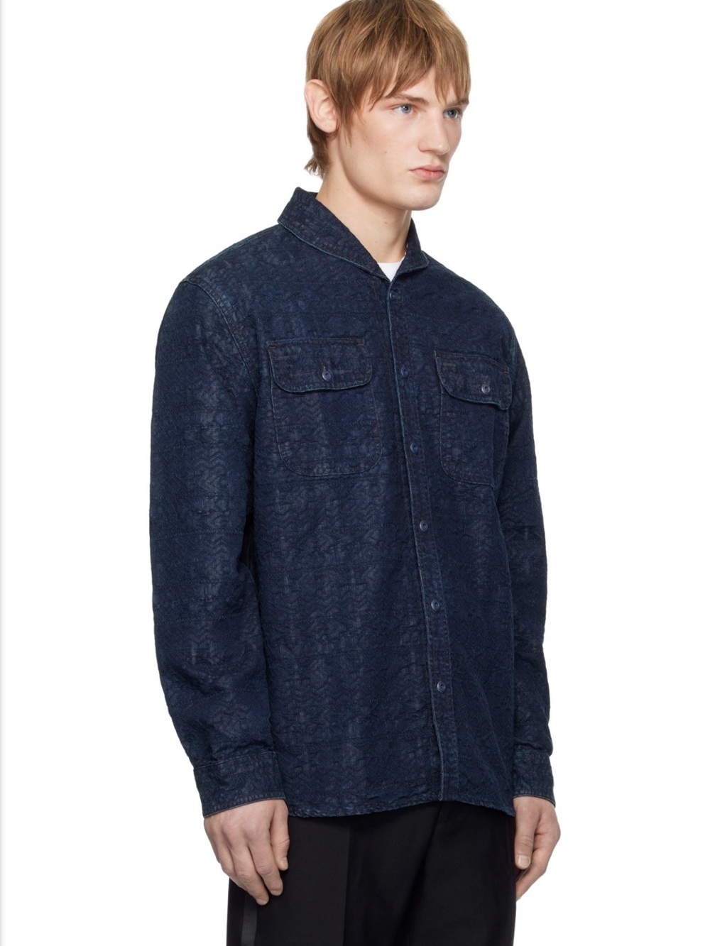 Polo Ralph Lauren RRL Indigo Jacquard Deck Overshirt Men’s Size Large - Picture 2 of 8